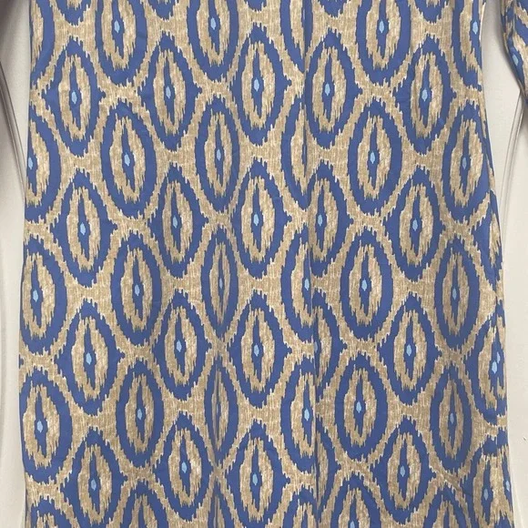 J McLaughlin XS Dress Ruffled Collar LS Ikat Pattern Blue - Picture 3 of 9